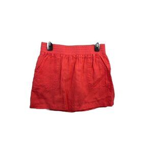 Allen Allen Lined Short Linen Skirt With Pockets Elastic Waist Orange Size Small